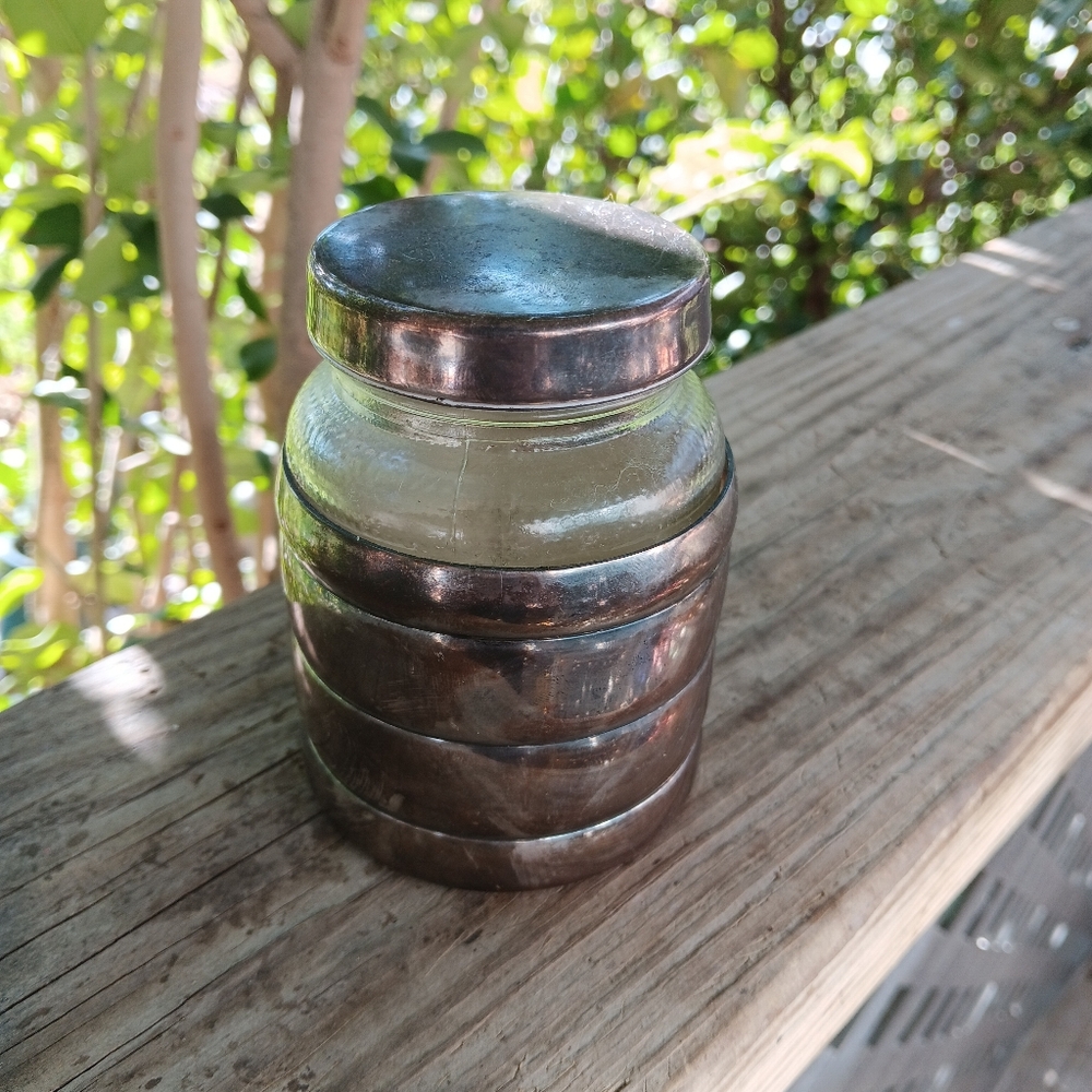 Vintage Silver Plated Overlay Glass Jar with Lid